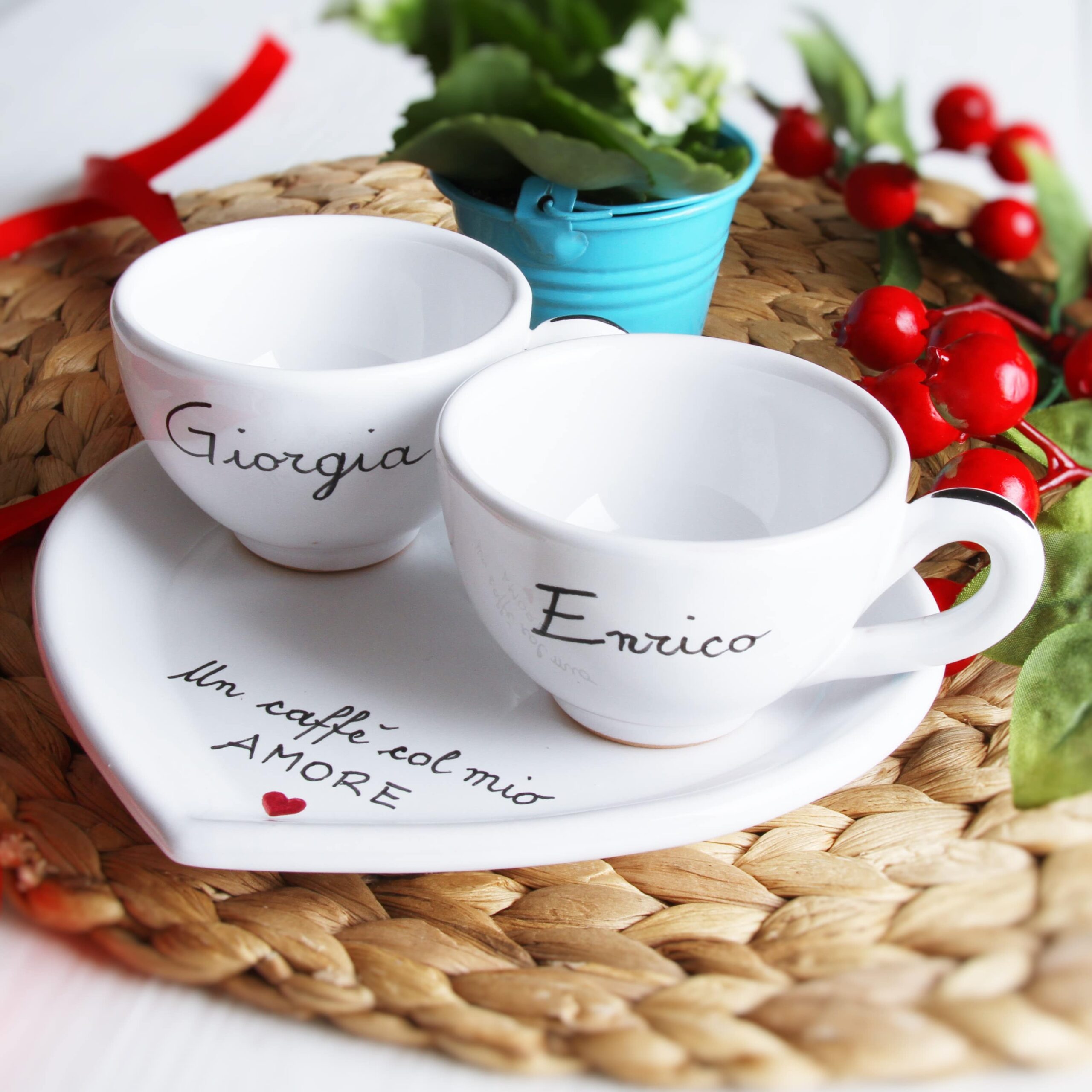 Set Tazzine da Caffé o Tè/Cappuccino Personalizzato Lui e Lei con il Vostro  Messaggio a Scelta