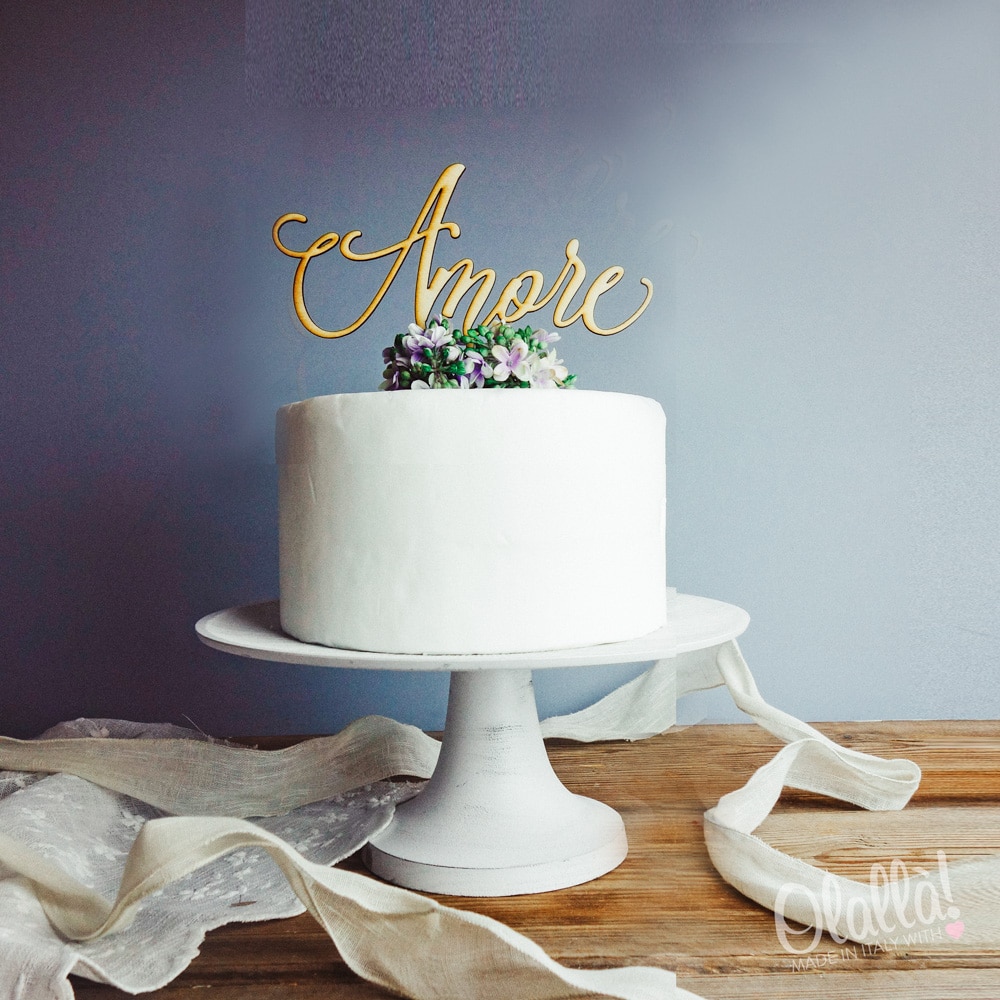 cake topper amore legno calligrafico