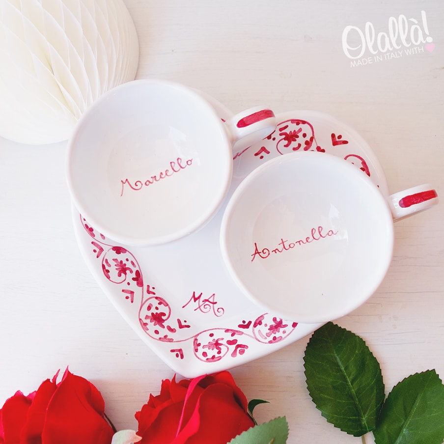 Set da Caffè o Tè/Cappuccino - Tazzine in Ceramica con Vassoio  Personalizzate - Idea Regalo Anniversario