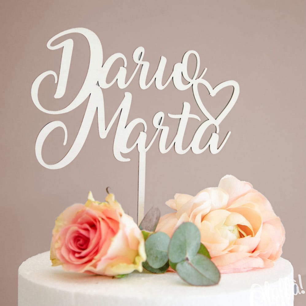 Cake topper Matrimonio, colorato con stampa di Sposi, cuori e Nomi