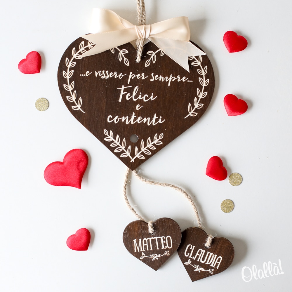 Cuore in legno con dedica personalizzata - Idea regalo per San Valentino