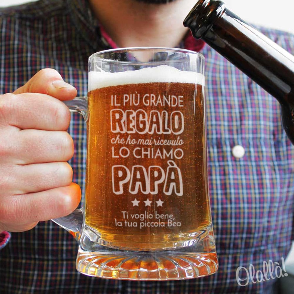B Paper Regalo per il Papà - Bicchiere per la Birra con Nome