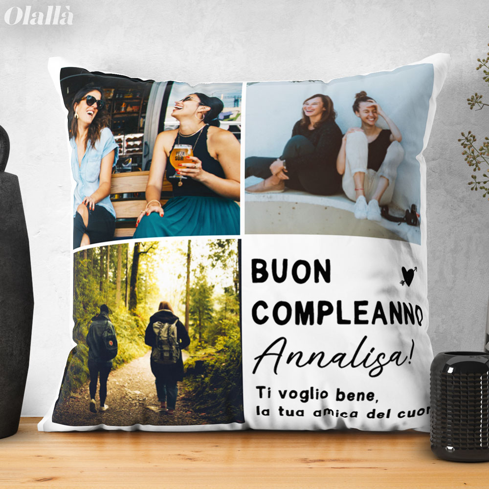 Cuscino Personalizzato con Collage Foto e Dedica Idea Compleanno Amica  Amico Ragazzo Ragazza