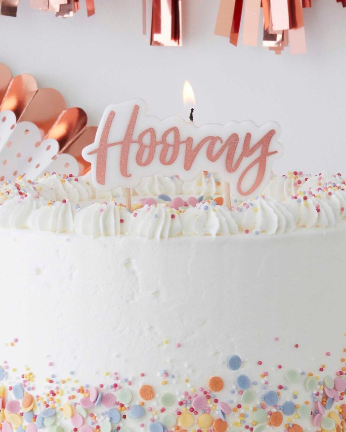 Cake Topper Rose Gold con Scritta Hooray - Decorazione Torta Compleanno