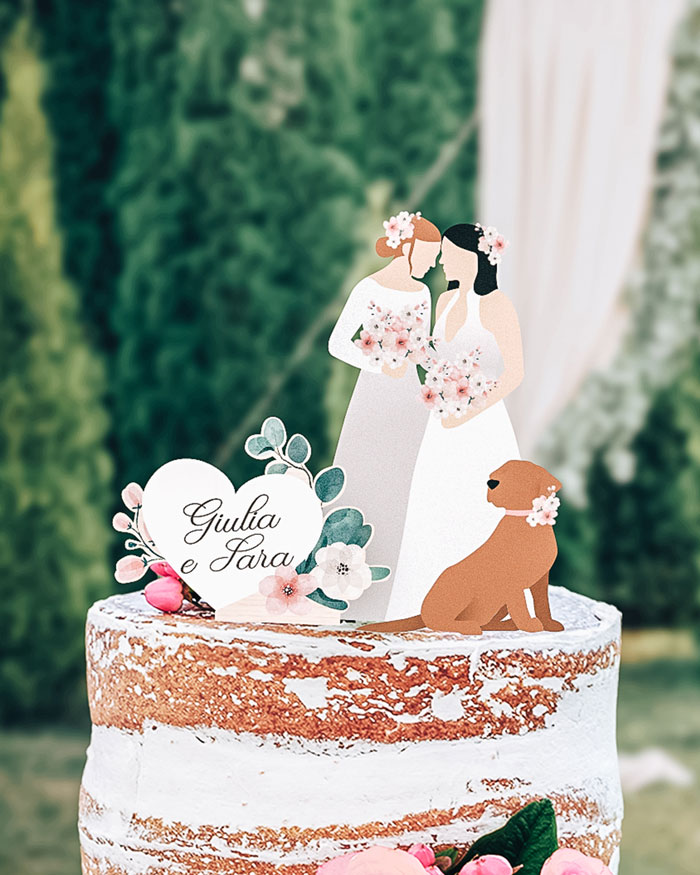 Cake Topper Sposi Lui e Lei Silhouette a Colori con Cuore Fiorito  Personalizzato in Legno - Idea Decorazione Torta Nuziale