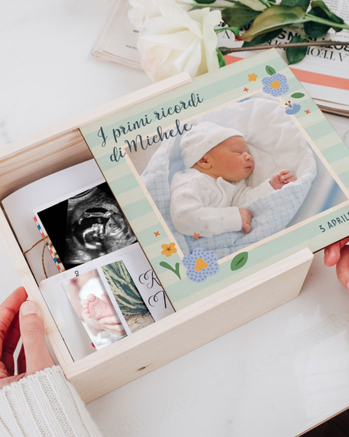 Scatola dei ricordi per neonati, realizzata a mano e colorata, disponibile  in 3 colori