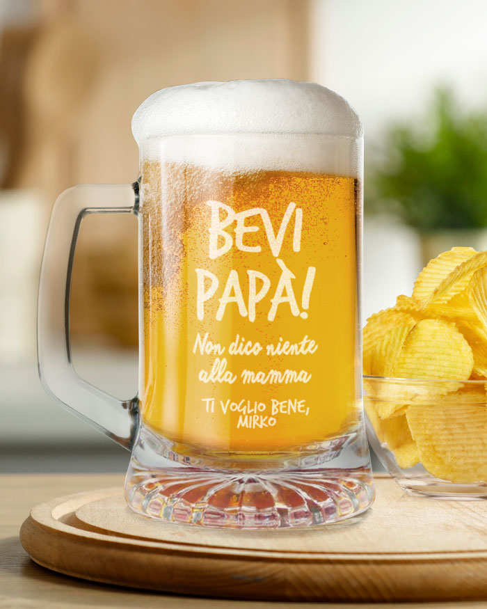 Boccale da Birra Personalizzato Bevi Papà, Non dico Niente alla