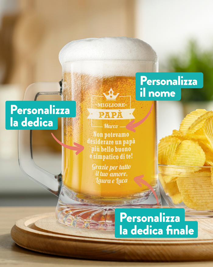 Boccale da Birra Personalizzato Migliore Papà con Dedica - Idea Regalo  per Lui, Papà, Festa del Papà, Papà che Amano La Birra