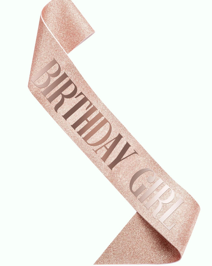 Fascia Rosa con Glitter e Scritta Rose Gold Birthday Girl per Compleanno  - Decorazione, Accessorio per Compleanno Donna