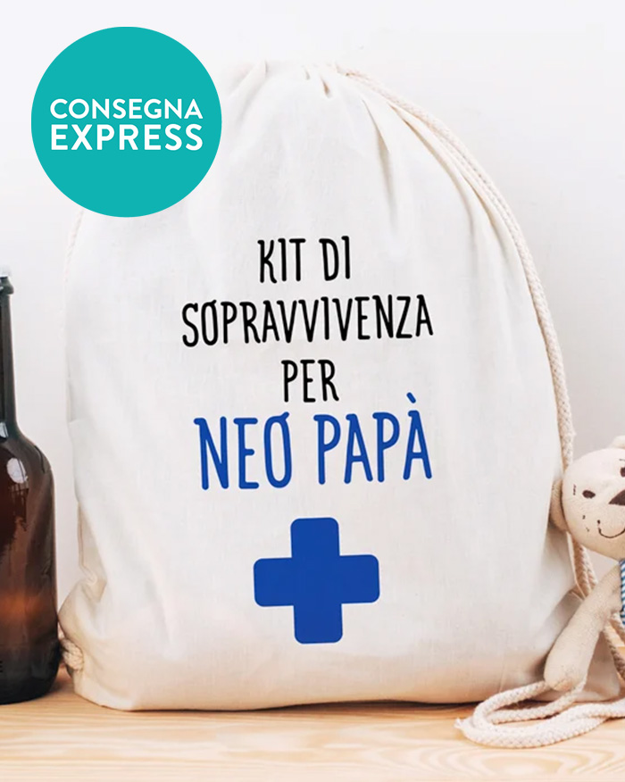 Sacca in Cotone Kit di Sopravvivenza per Neo Papà - Idea Regalo Festa del  Papà