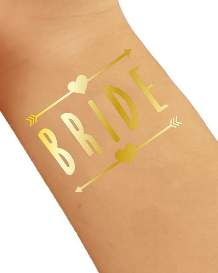 Set di 10 Tatuaggi Temporanei in Oro “Team Bride” con Freccia e Cuoricino–  Idea Regalo Addio al Nubilato, Per Lei, Sposa
