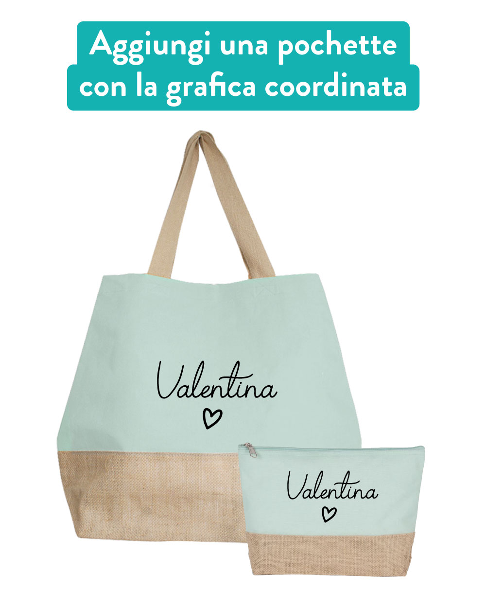 Borsa Bicolor in Cotone e Juta Personalizzabile con Nome e Cuore - Idea  Regalo Addio al Nubilato in Spiaggia