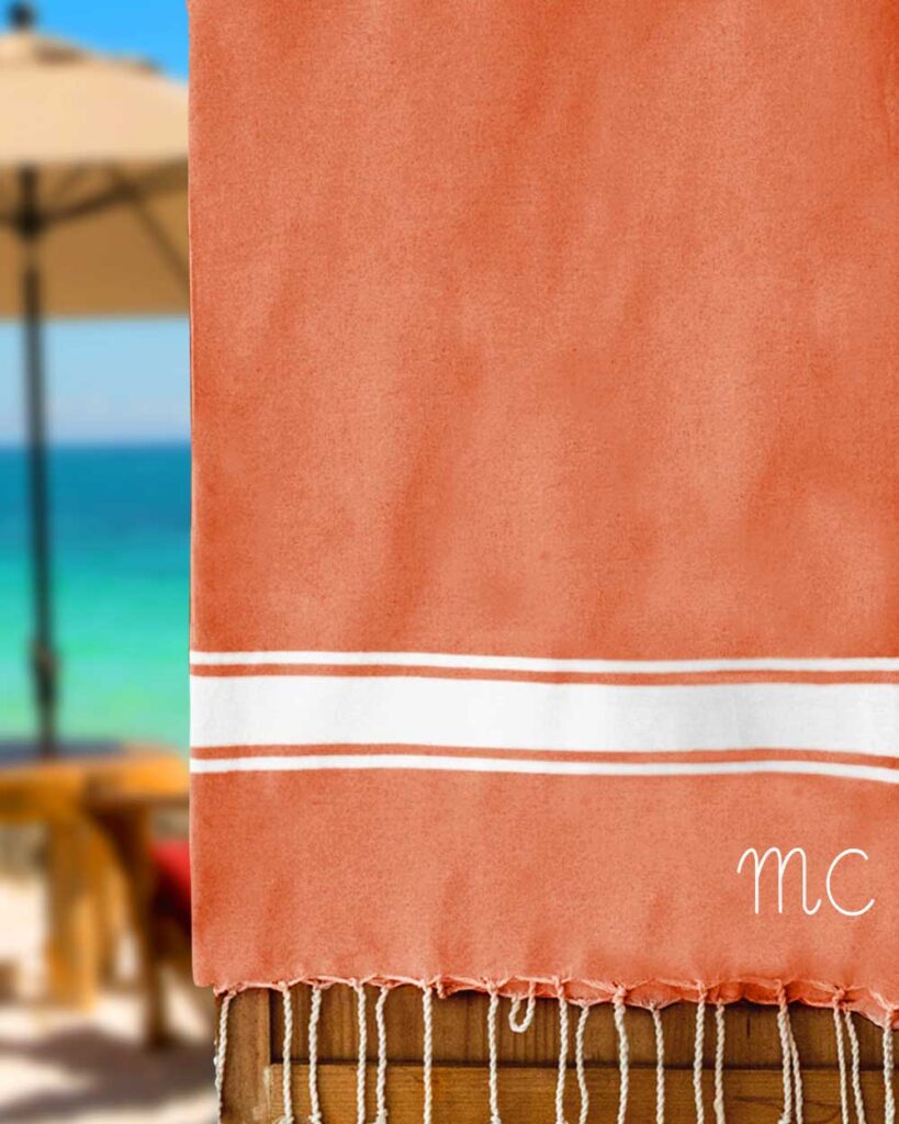 Telo Mare Fouta Arancione 100% Cotone Personalizzato con Stampa o Ricamo  del Nome - Idea Regalo Estate