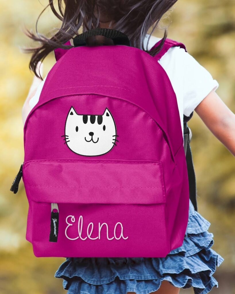 zaino-scuola-bambina-gatto-gattino-rosa-fucsia-personalizzabile