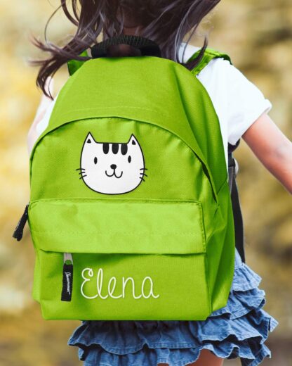 zaino-scuola-bambina-gatto-gattino-verde-personalizzabile