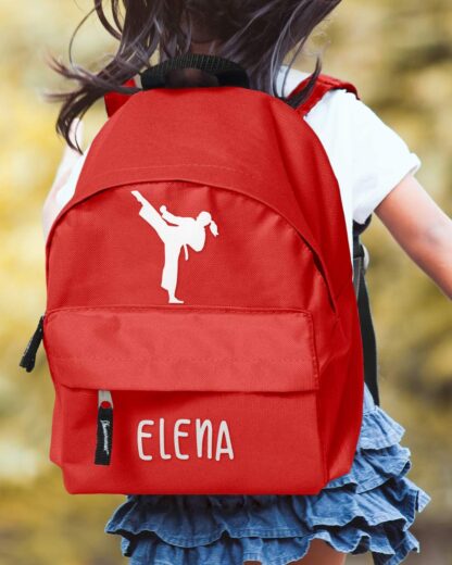 zaino-scuola-bambina-sport-karate-rosso-personalizzabile