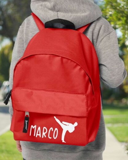 zaino-scuola-bambino-karate-sport-rosso-personalizzabile-B