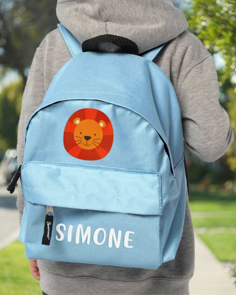 zaino-scuola-bambino-leone-leoncino-verde-personalizzabile