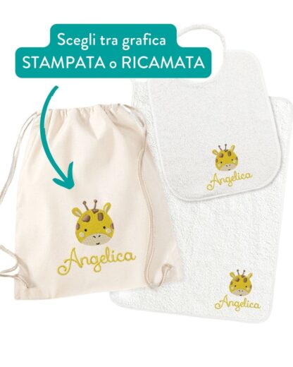 set-bavaglino-sacca-lavetta-personalizzato-nome-giraffa