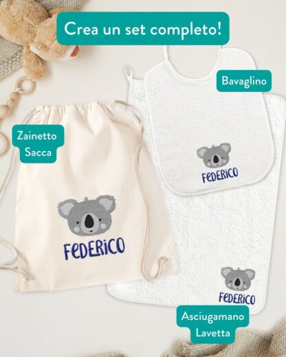 set-completo-sacca-bavaglino-lavetta-nome-koala