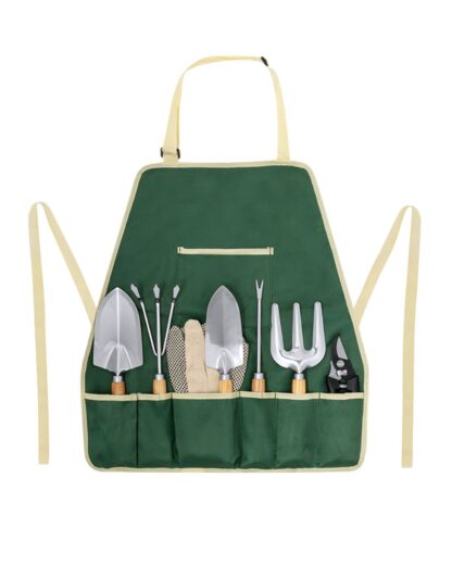 Set da Giardinaggio con Grembiule Multi-Tasche - Alluminio e Legno